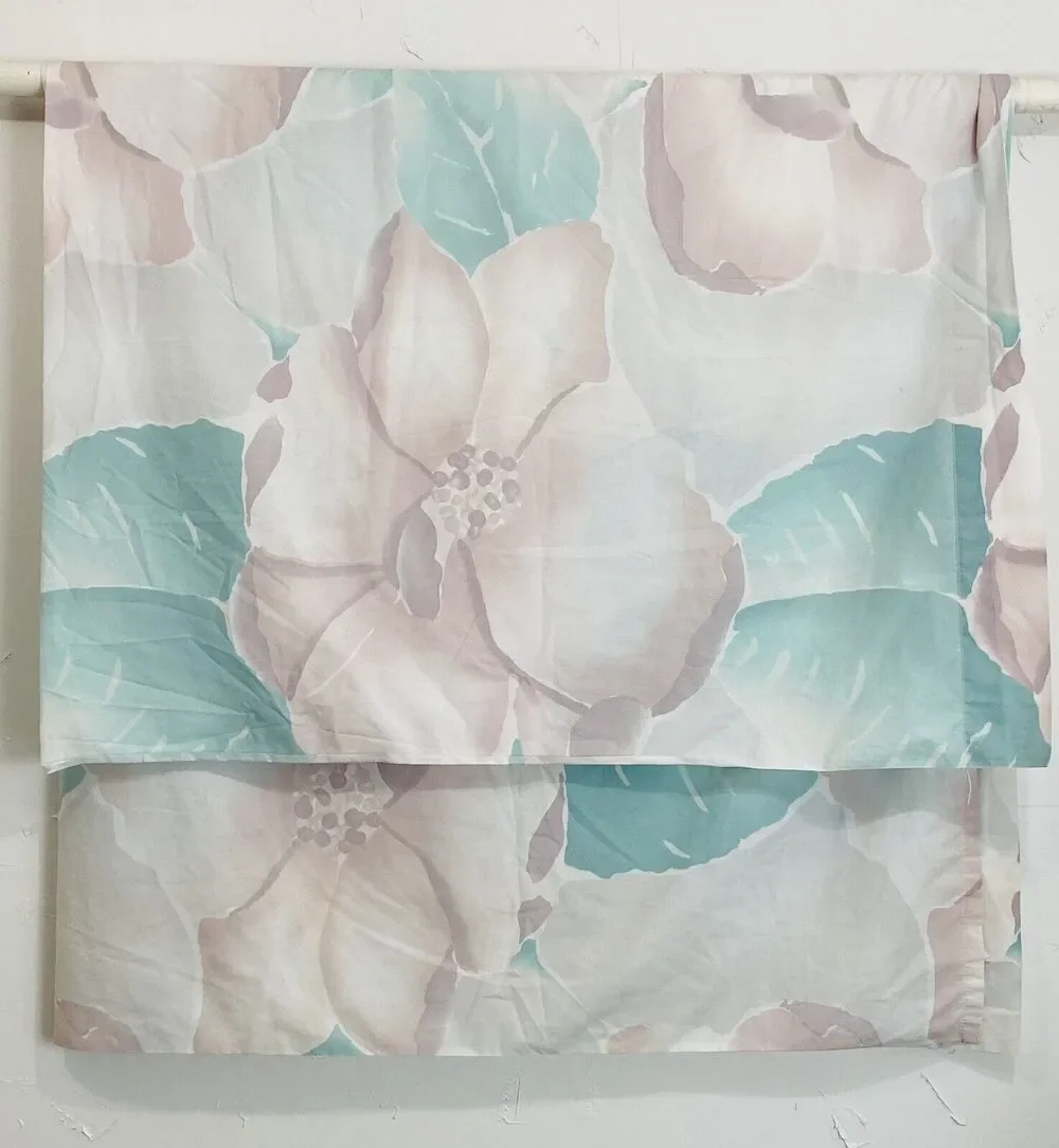 VINTAGE Rare Double FLORAL ALL OVER FLAT SHEET Purple Mod Big Flower wamsutta Gr